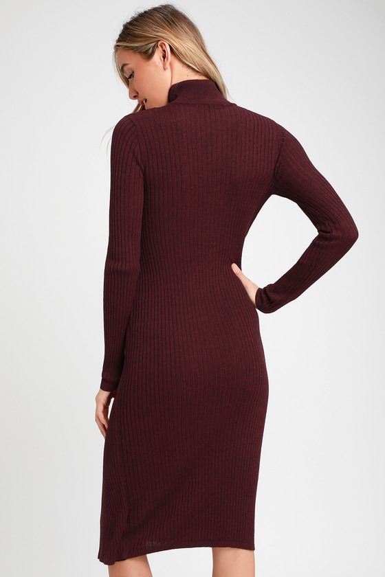 Burgundy Sweater Dress - Ribbed Wrap ...